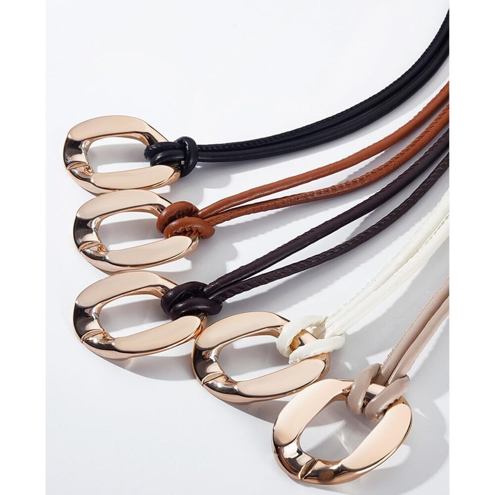 7187 Women Pu Leather Tie Belt Metal Buckle Double Strap Skinny Belts (06 - Picture 3 of 3